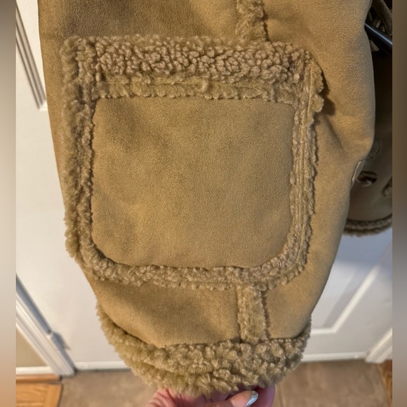 LL Bean Suede Sherpa Lined Hooded Toggle Coat VTG Boho Rancher Penny Lane Indie - Picture 9 of 15